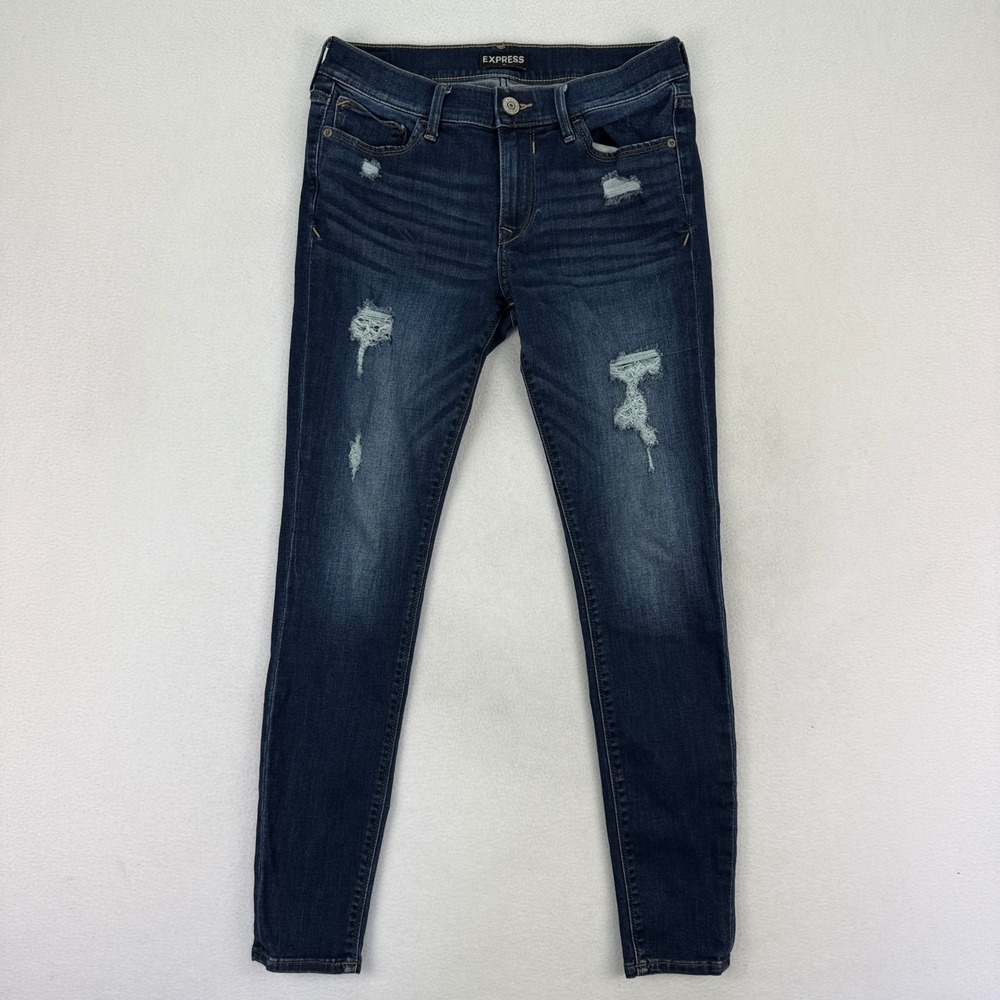 Express Mid Rise Legging Dark Wash Distressed Denim Jeans Size 6